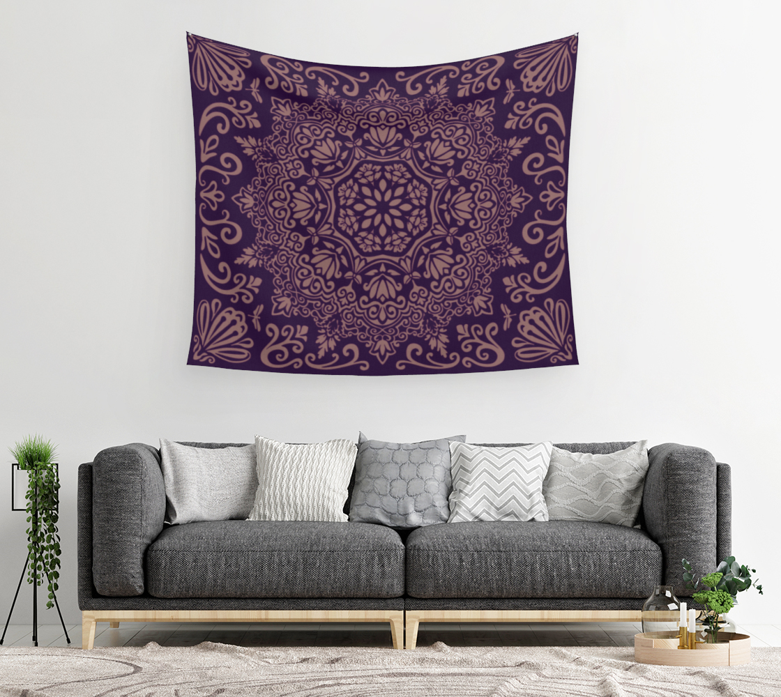 Meadow Tapestry | Plum and Rose | Botanical Mandala Wall Tapestry