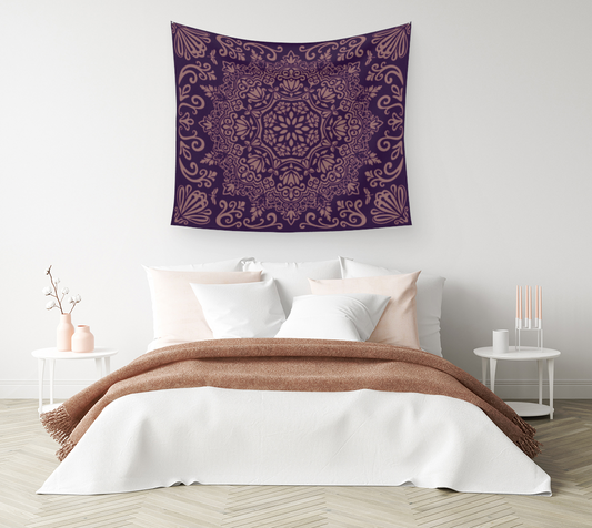 Meadow Tapestry | Plum and Rose | Botanical Mandala Wall Tapestry