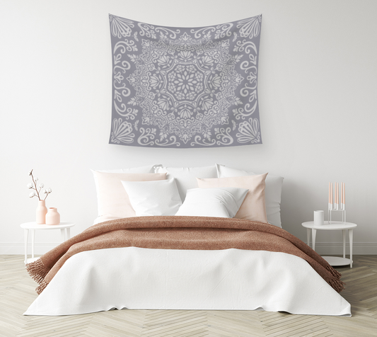 Meadow Tapestry | Silver Skies | Botanical Mandala Wall Tapestry