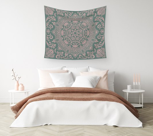 Meadow Tapestry | Sage and Blush | Botanical Mandala Wall Tapestry