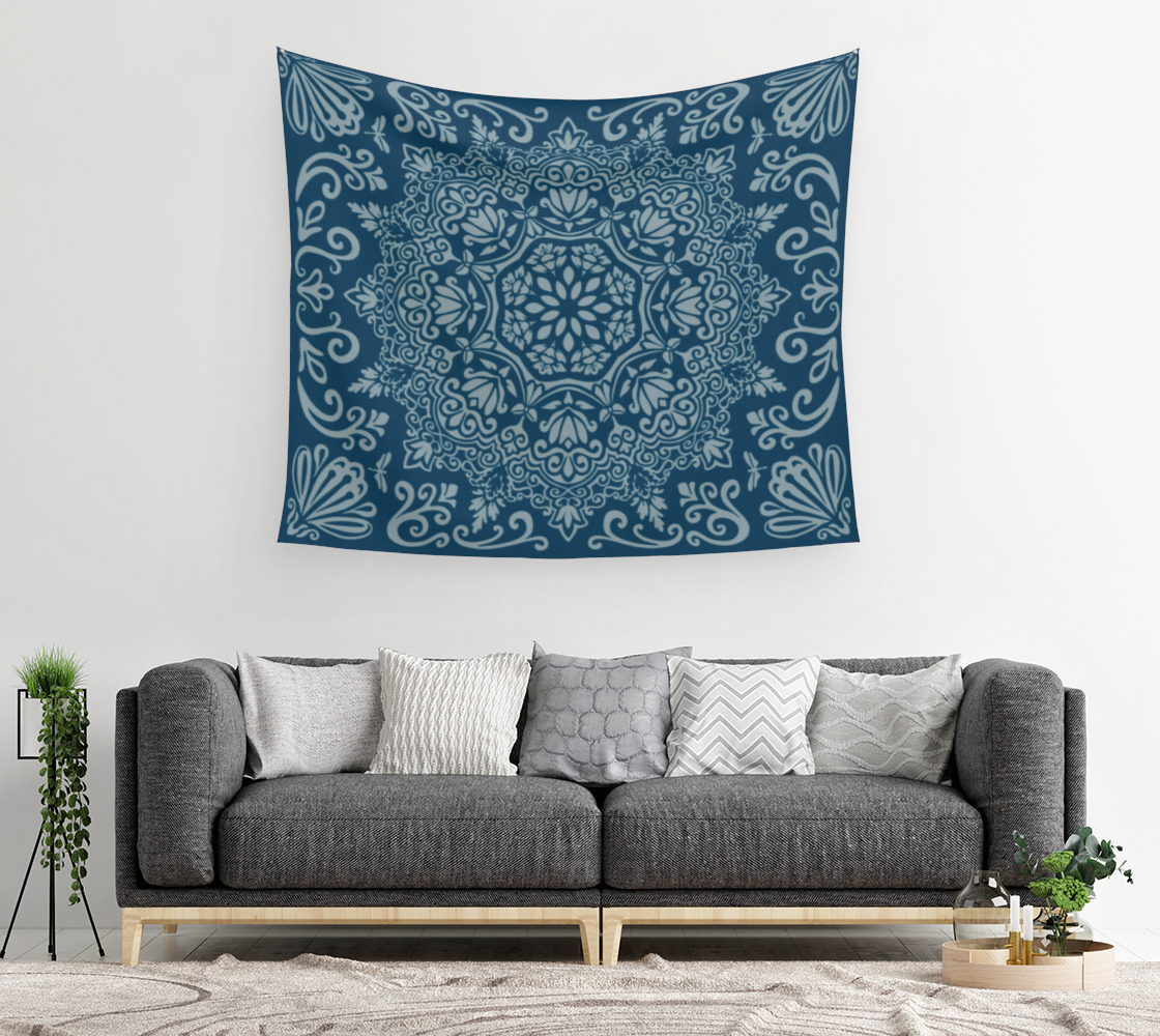 Meadow Tapestry | Indigo Dive | Botanical Mandala Wall Tapestry