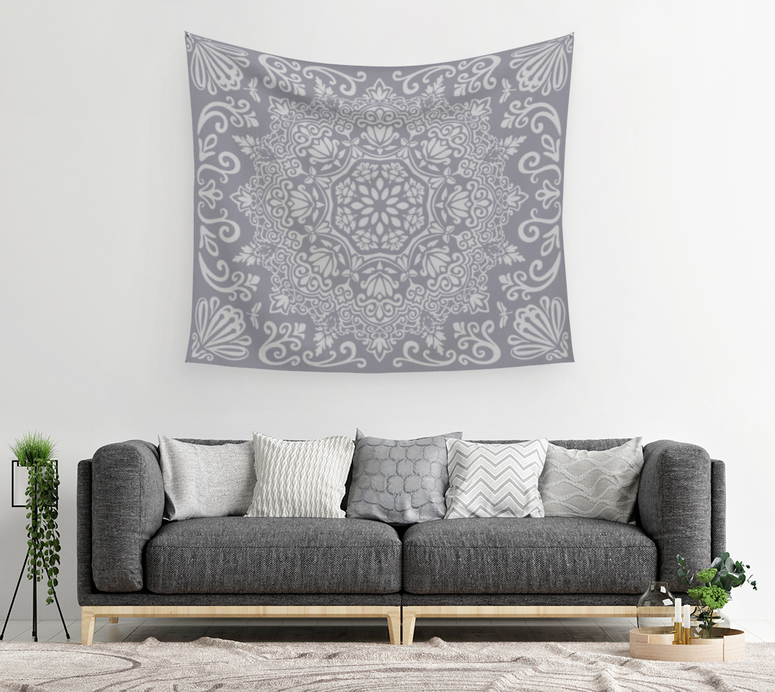 Meadow Tapestry | Silver Skies | Botanical Mandala Wall Tapestry
