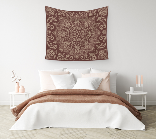 Meadow Tapestry | Terra Cotta | Botanical Mandala Wall Tapestry
