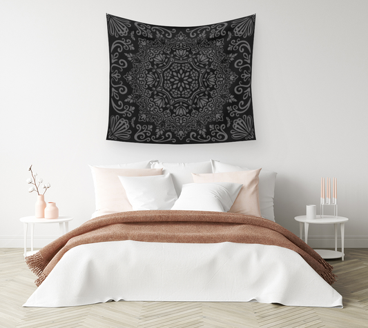 Meadow Tapestry | Midnight Velvet | Botanical Mandala Wall Tapestry