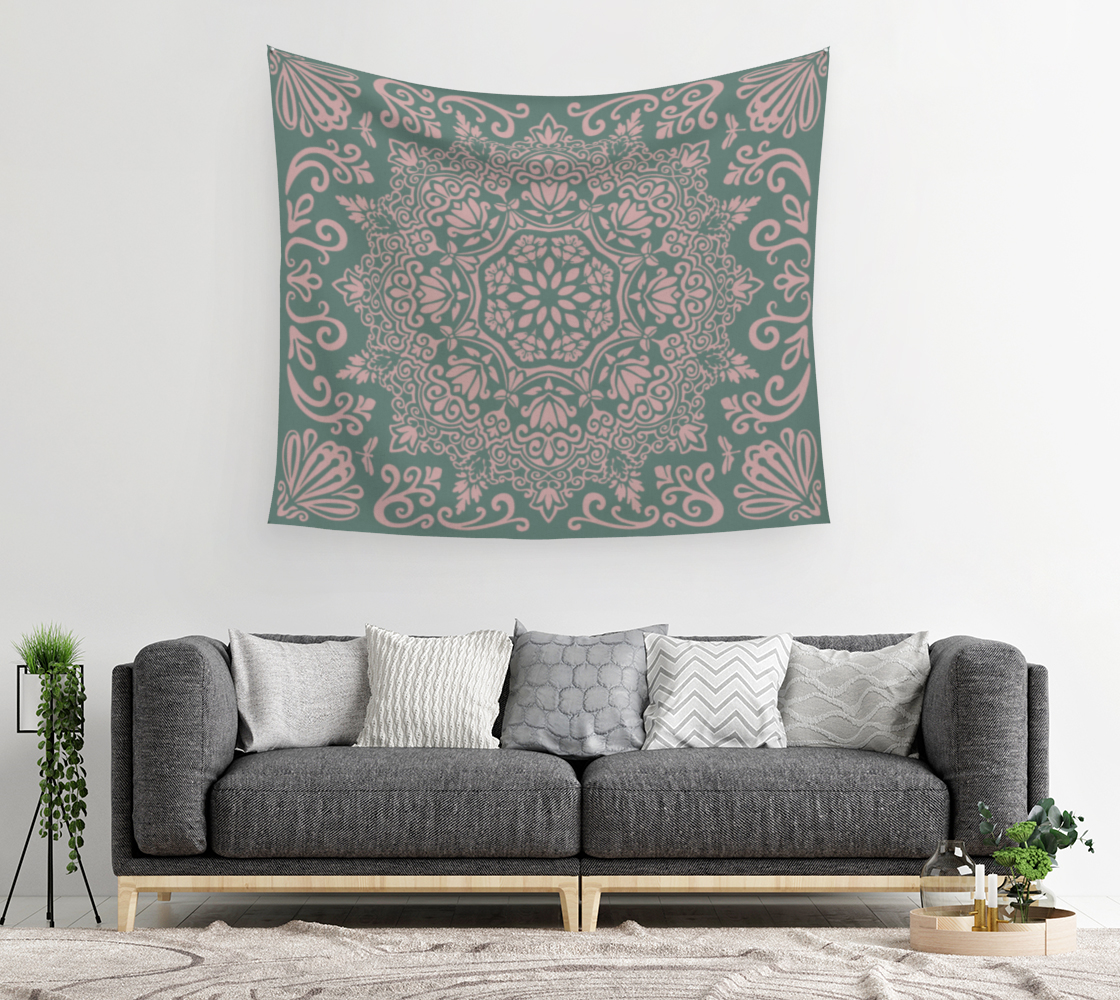 Meadow Tapestry | Sage and Blush | Botanical Mandala Wall Tapestry
